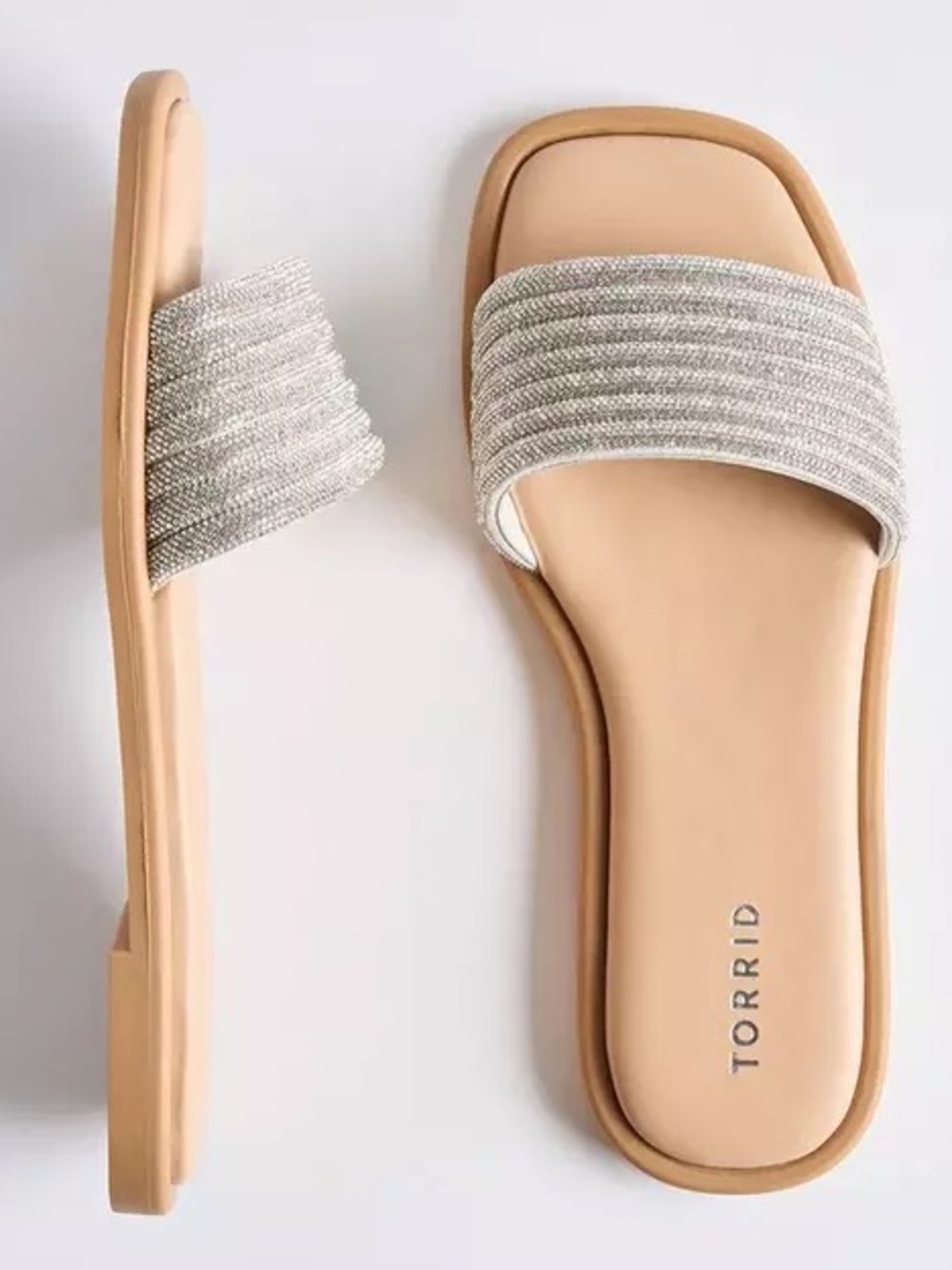 Torrid NWT Silver Embellished Slide Sandals Minimalist Casual Summer New Size 11